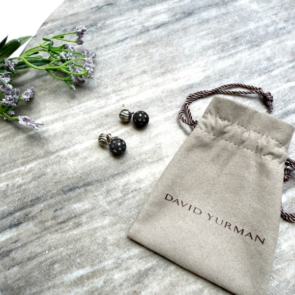 David Yurman Midnight Melange Starlight Ball Drop Diamond Silver Earrings - Picture 9 of 9